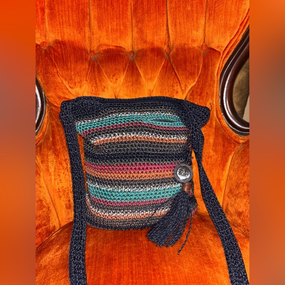 The Sak Crochet Shoulder Bag Strap Tote Striped Multi Color Boho Purse - Picture 7 of 9